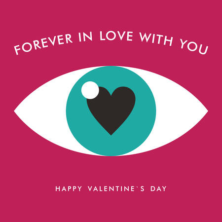 Vector St. Valentine's day greeting card in flat style. Eye with black heartのイラスト素材