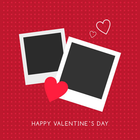 Vector St. Valentine's day greeting card in flat style. Two photo frame with heartのイラスト素材