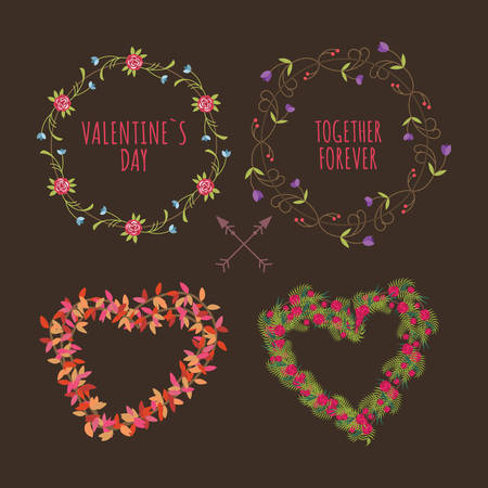 Valentine's Day hand drawn set vintage style vector design elementsのイラスト素材