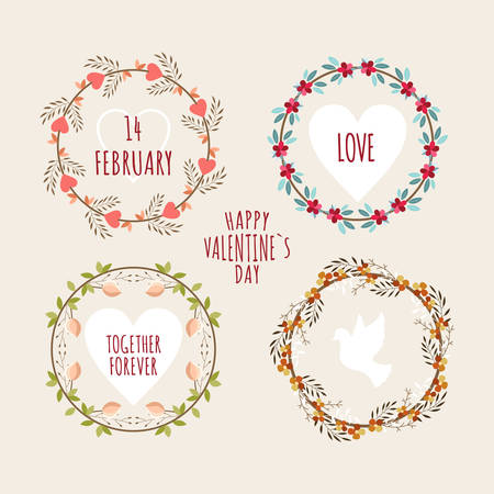 Valentine's Day hand drawn set vintage style vector design elementsのイラスト素材