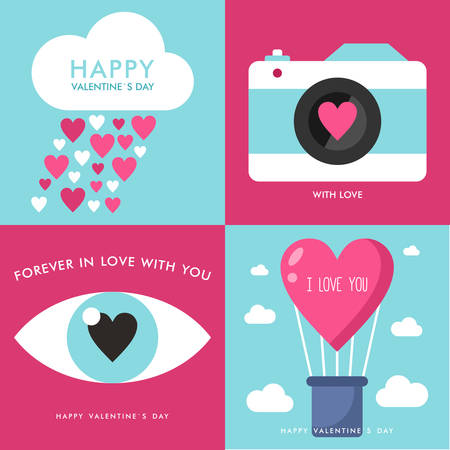 Set of Vector St. Valentine's day greeting cards in flat styleのイラスト素材