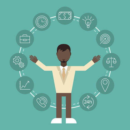 Flat design concept of businessman management or finance workflow themeのイラスト素材