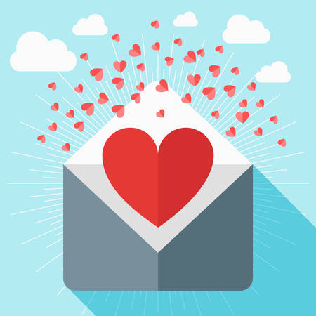 Vector St. Valentine's day greeting card in flat style. A heart symbol inside envelopeのイラスト素材