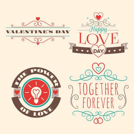 Valentines day set of label, badges, stamp and design elements. Red, aqua and brown colorsのイラスト素材