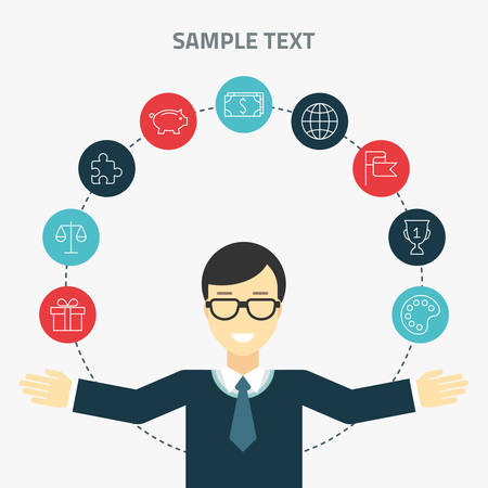 Flat design concept of businessman management or finance workflow themeのイラスト素材