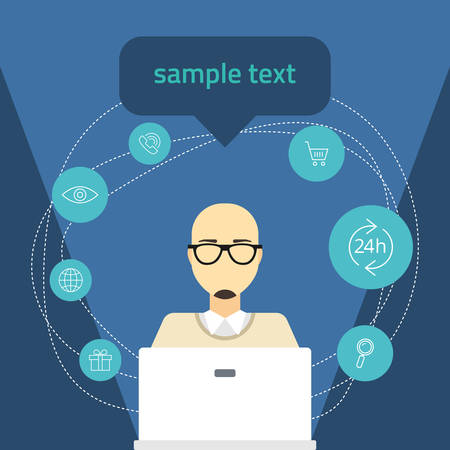 Man with computer and shopping iconsのイラスト素材
