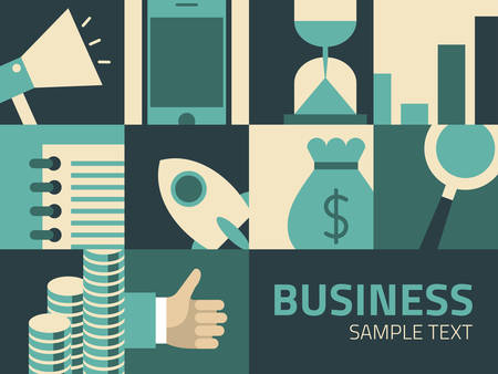 Flat design vector illustration. Business concept. Businessman, money, document, time, communication, financeのイラスト素材