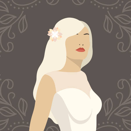 Lovely bride female in wedding dress. Vector design template for invitations or announcementsのイラスト素材
