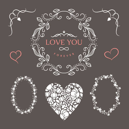 Wedding set of label, badges, stamp and design elementsのイラスト素材