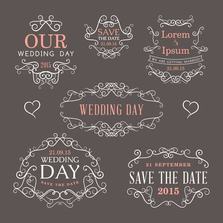 Wedding set of label, badges, stamp and design elementsのイラスト素材