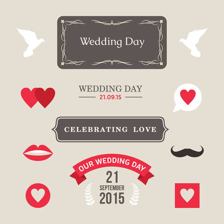 Vintage set of vector wedding illustrations and decorative elementsのイラスト素材