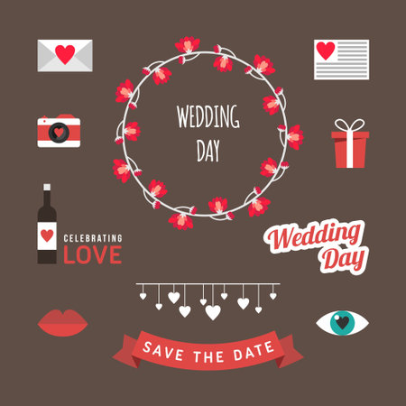 Vintage set of vector wedding illustrations and decorative elementsのイラスト素材