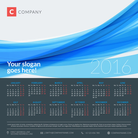 Calendar 2016 vector decign template. Week starts Mondayのイラスト素材