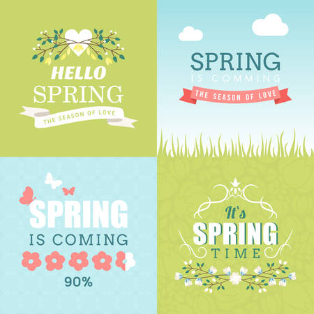 Spring typographic design. Set of labels and badgesのイラスト素材