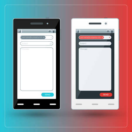 Modern smartphone with email app on the screen. Flat design template for mobile appsのイラスト素材