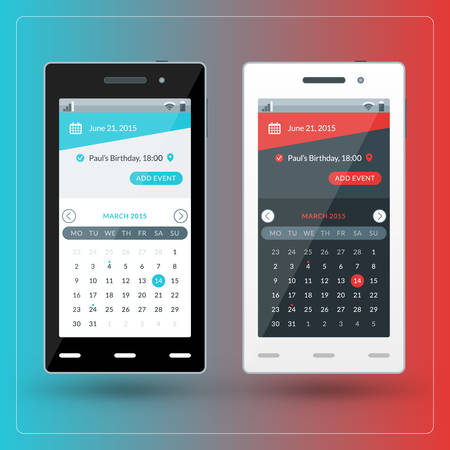Modern smartphone with calendar app on the screen. Flat design template for mobile appsのイラスト素材