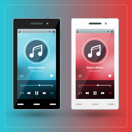 Modern smartphone with musical player on the screen. Flat design template for mobile appsのイラスト素材