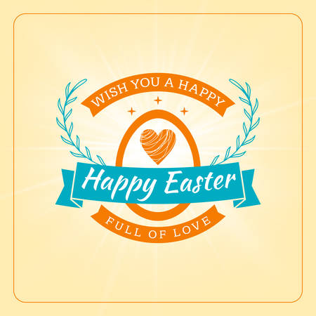 Happy Easter Day vintage holiday badge design. Vector design greetings card or poster with blurred green backdropのイラスト素材