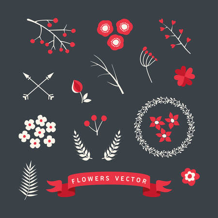 Set of floral design elements. Vector collection with leafs and flowers for greeting flyers and bannersのイラスト素材