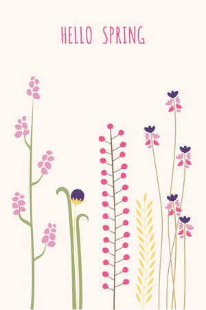 Vector illustration with template text hello spring. Creative design for wedding invitations, greeting cards, spring sales advertisementのイラスト素材