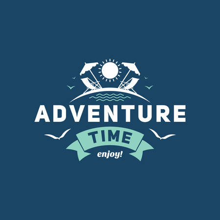 Retro summer vintage label on colorful background. Tropical paradise, beach vacation, adventure and travelのイラスト素材