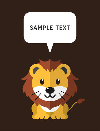 Cute Lion In Flat Design Style With Speach Bubble. Vector Illustrationのイラスト素材