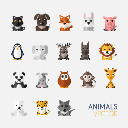 Set of Cute Animals With Flat Design. Vector Illustrationのイラスト素材