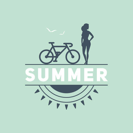 Retro summer vintage label on colorful background. Tropical paradise, beach vacation, adventure and travelのイラスト素材