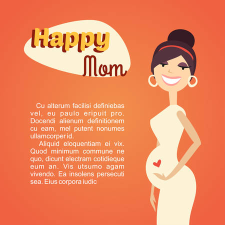 Flat Design Vector Illustration. Happy Mom. Young Pregnant Woman with Template Textのイラスト素材