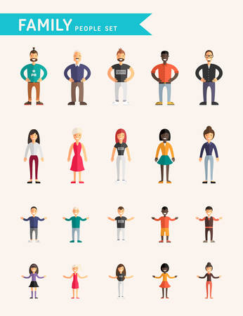 Set of Flat Design Vector Illustrations. Family People. Parents and Childrenのイラスト素材