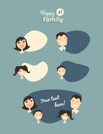 Happy Family. Father, Mother, Son and Daughter with Speech Bubblesのイラスト素材