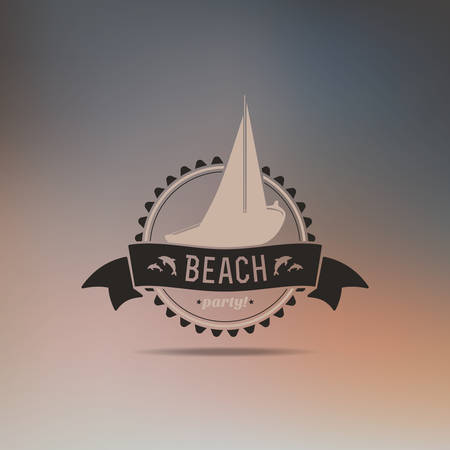 Retro summer vintage label on colorful background. Tropical paradise, beach vacation, adventure and travelのイラスト素材