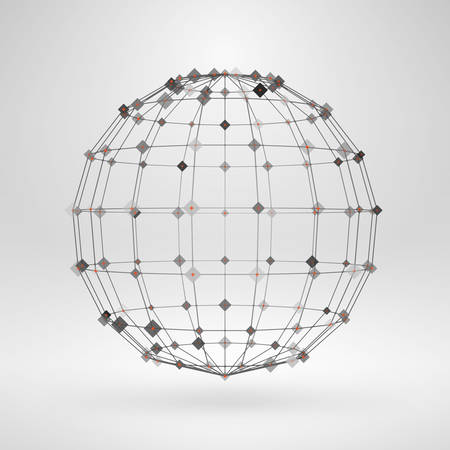 Wireframe polygonal element. 3D sphere with lines and dotsのイラスト素材