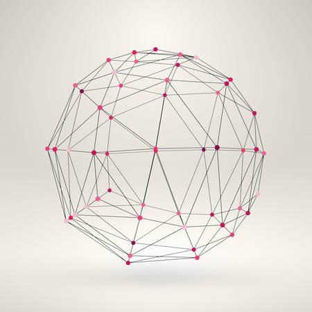 Wireframe polygonal element. 3D sphere with lines and dotsのイラスト素材