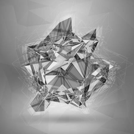 Wireframe polygonal element. Explosion of Red 3D Objectのイラスト素材