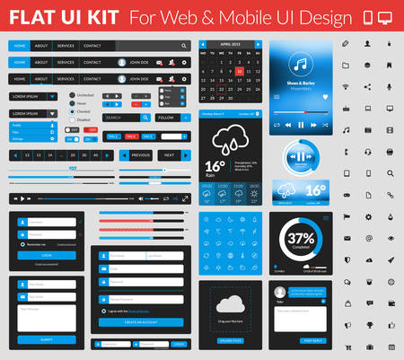 Set of flat design UI elements for website and mobile applicationsのイラスト素材
