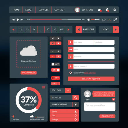Set of flat design UI elements for website and mobile applicationsのイラスト素材