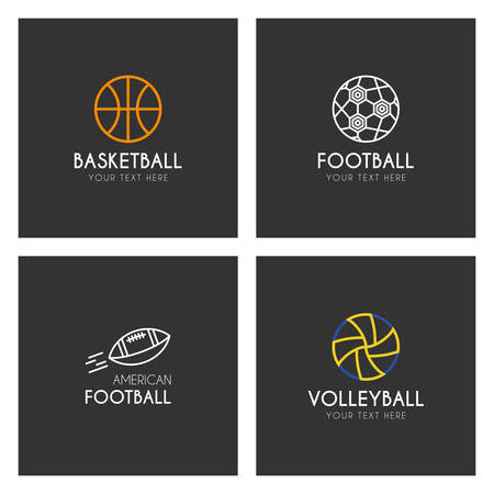 Set of Line Art  Templates with Sport Balls. Thin Line Graphic Designのイラスト素材