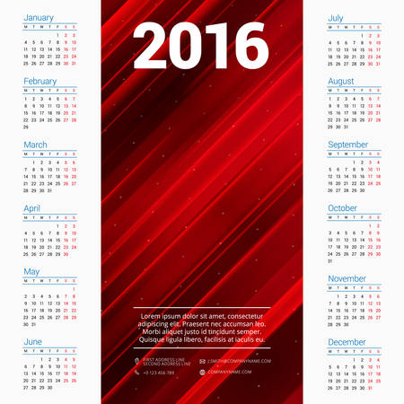 Calendar 2016 Vector Design Template. Week starts Mondayのイラスト素材