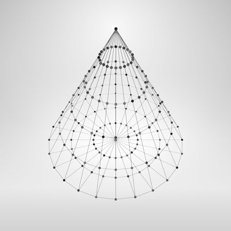 Wireframe Polygonal Element. 3D Cone with Lines and Dotsのイラスト素材