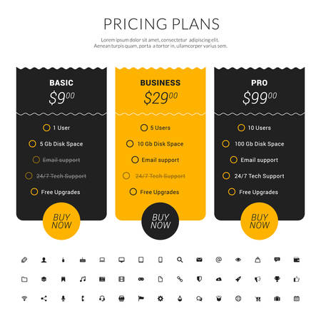 Vector Pricing Table in Flat Design Style for Websites and Applicationsのイラスト素材