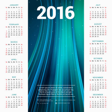 Calendar 2016 Vector Design Template. Week Starts Sundayのイラスト素材