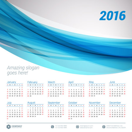 Calendar 2016 Vector Design Template. Week Starts Sundayのイラスト素材