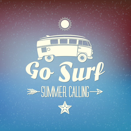 Retro Summer Holidays Hipster Label. Vector Design Elements on Coloful Summer Backgroundのイラスト素材