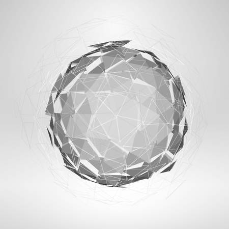 Wireframe polygonal element. Explosion of 3D Sphereのイラスト素材