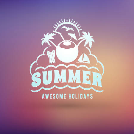 Vintage Hipster Summer Holidays Label or Badge. Vector Design Element on Coloful Summer Backgroundのイラスト素材