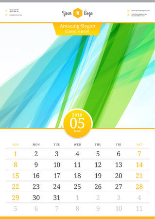 Wall Calendar 2016. May. Vector Template with Abstract Background. Week Starts Sundayのイラスト素材