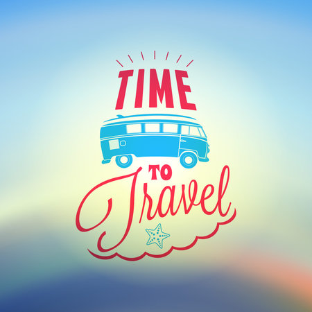 Vintage Hipster Summer Holidays Label or Badge. Vector Design Element on Coloful Summer Backgroundのイラスト素材