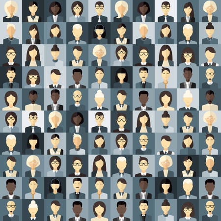 Flat Design Vector Background. Different People Character, Female, Male. Shades of Grayのイラスト素材