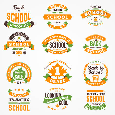 Back to School Vector Design Collection. Retro Vintage Style Badge and Labelsのイラスト素材